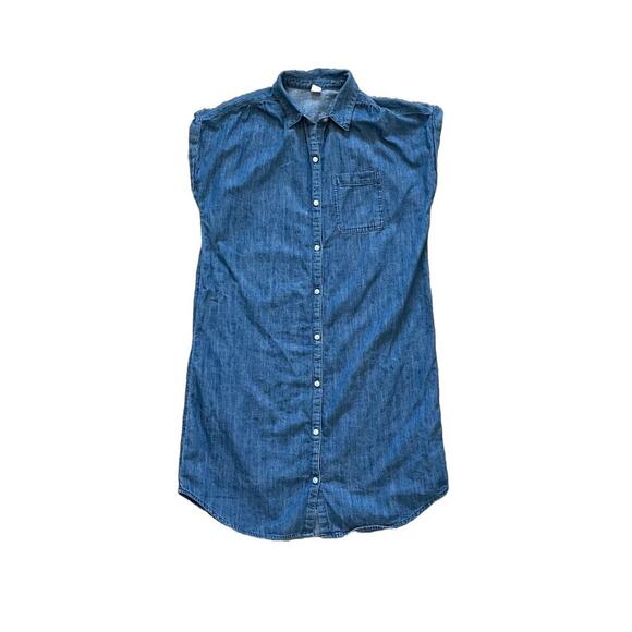 Old Navy Denim Short Sleeve Button Down Collared Shirt Dress, Medium Wash, S - Picture 1 of 11